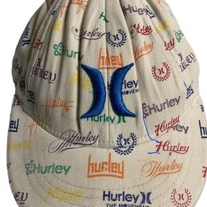 NEW Hurley Cream Cap with Multicolor Logo Print and Blue Raised Icon